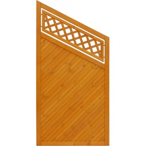 Sichtschutzzaun Toulon aus Pinienholz, 180/135x90cm, mit geradem Leimholzstreifen und Ziergitter.