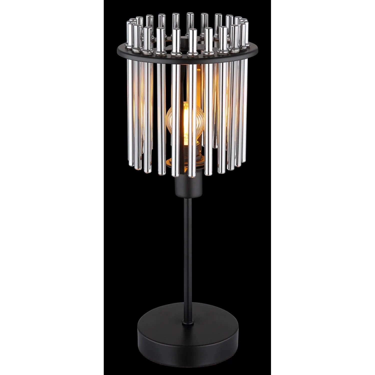 Schwarze Globo Tischleuchte Gorley mit Rauchglas-Elementen, Ø 15 cm. Design-Tischlampe für stimmungsvolles Licht.