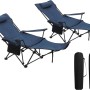 2er Set blaue WOLTU Campingstühle mit Fußstütze, Getränkehalter und Tragetaschen.