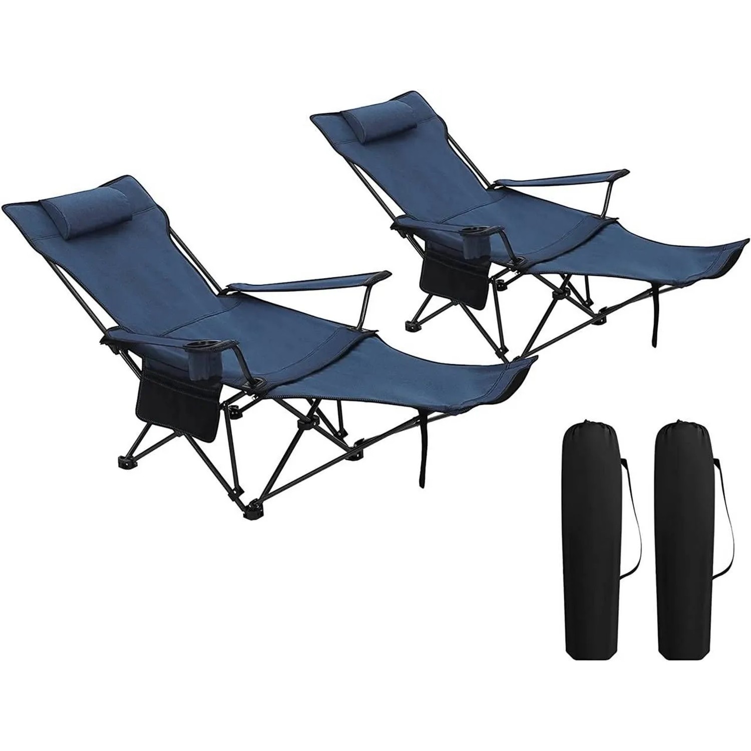WOLTU Campingstuhl 2er Set mit Lehne Fußstütze Getränkehalter Oxford-Gewebe Blau