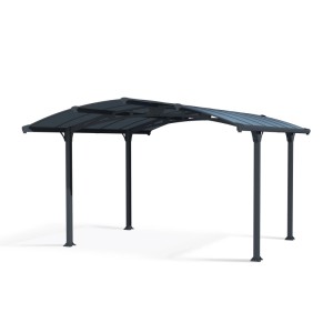 Anthrazitfarbener Canopia Carport Arcadia 4300 mit gewölbtem Dach und vier Pfosten.