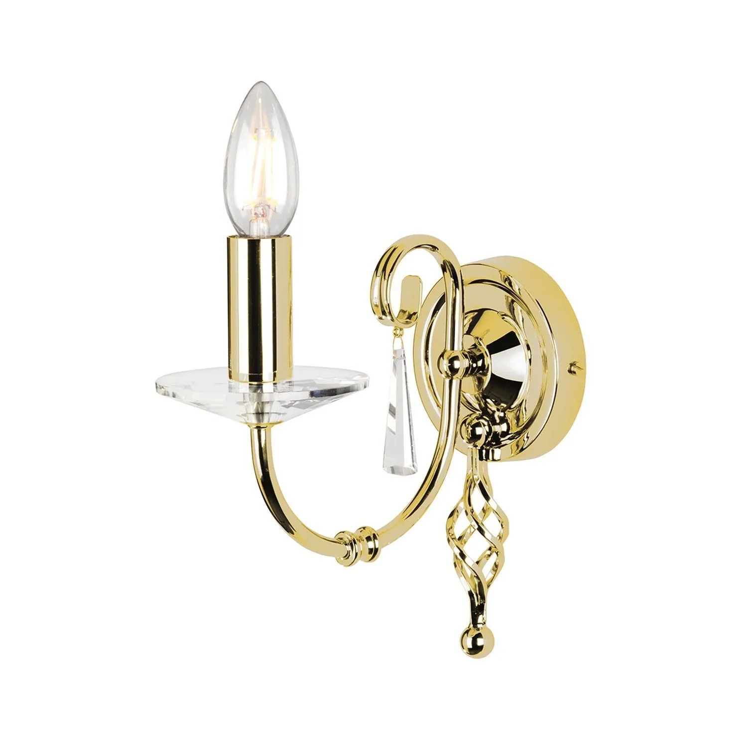 Licht-Erlebnisse Wandlampe Metall E14 22 cm Hoch Kristall In Messing
