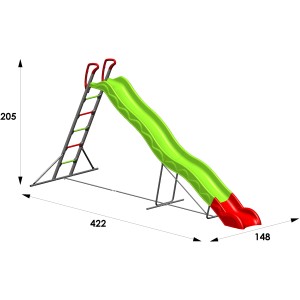 Trigano Rutsche Edgar, 380 cm, aus Metall und Kunststoff, grün-rote Wellenrutsche mit Leiter.