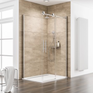 Schulte ExpressPlus Schiebetür MasterClass mit Seitenwand, Chromoptik, 90x140cm, rahmenlose Eckdusche.