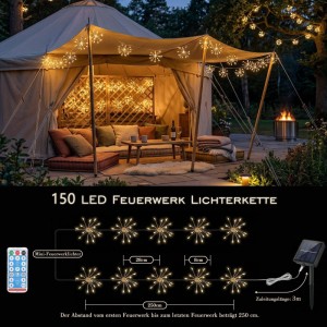 Salcar LED Solar Feuerwerk Lichterkette Außen Garten 10er Set Warmweiß