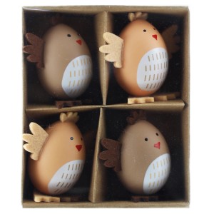 4er Set Deko-Hühner aus Kunststoff in 2 Ausführungen für Ostern.