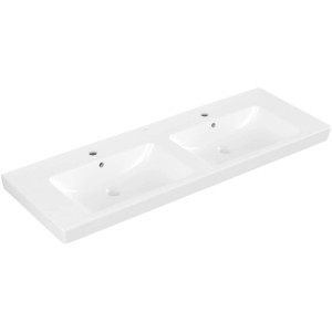 Villeroy & Boch Subway 2.0 Doppelwaschbecken, 130 cm, Weiß Alpin CeramicPlus, für 3-Loch-Armaturen