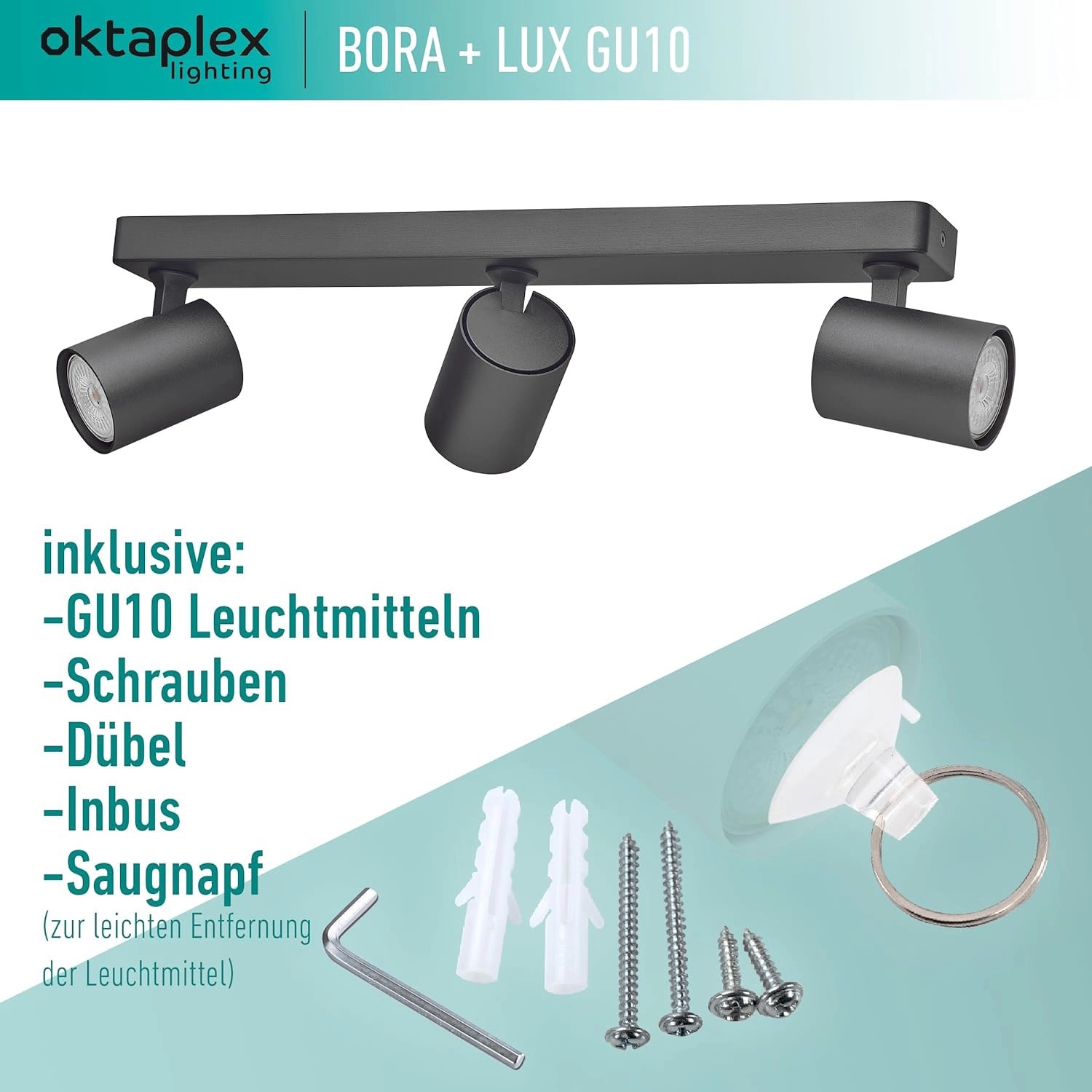 Schwarzer Deckenstrahler GU10 Mit 6 Dimmbaren LED-Leuchten – 3 Farbtemperaturen, Verstellbar, Für Küche, Laden & Wohnzimmer