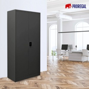 PROREGAL Flügeltürenschrank ELEPHANT Mit 2 Türen Abschließbar HxBxT 180x80x40cm 4 Ebenen Stahl Pulverbeschichtet Schwarz Spind Aktenschrank