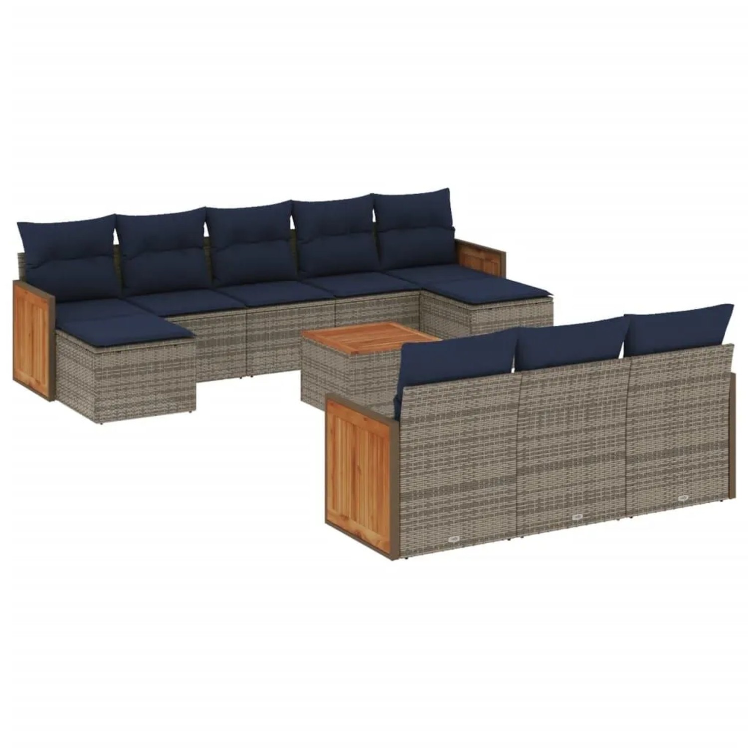 vidaXL 11-Tlg Gartensofa-Set mit Kissen Grau Polyrattan 3228105 günstig online kaufen