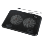Schwarzer Hama Laptop-Kühler mit 2 Lüftern und USB-Anschluss, neigbar.
