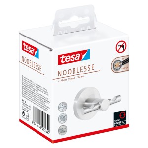 Tesa Nooblesse Doppelhaken in Edelstahloptik, zur Wandmontage ohne Bohren.