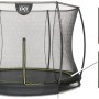 Schwarzes EXIT Silhouette Bodentrampolin (D244cm) mit Sicherheitsnetz und Fußschutzsystem.
