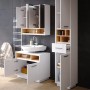 Vicco Badmöbel-Set Beatrice, 3-teilig in Weiß/Sonoma mit Spiegelschrank, Waschbeckenunterschrank und Hochschrank.