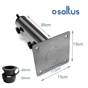 osoltus Universal Schirmrohr aus Edelstahl, 30cm hoch, mit 15x15cm Bodenplatte und Adaptern für Schirmständer.