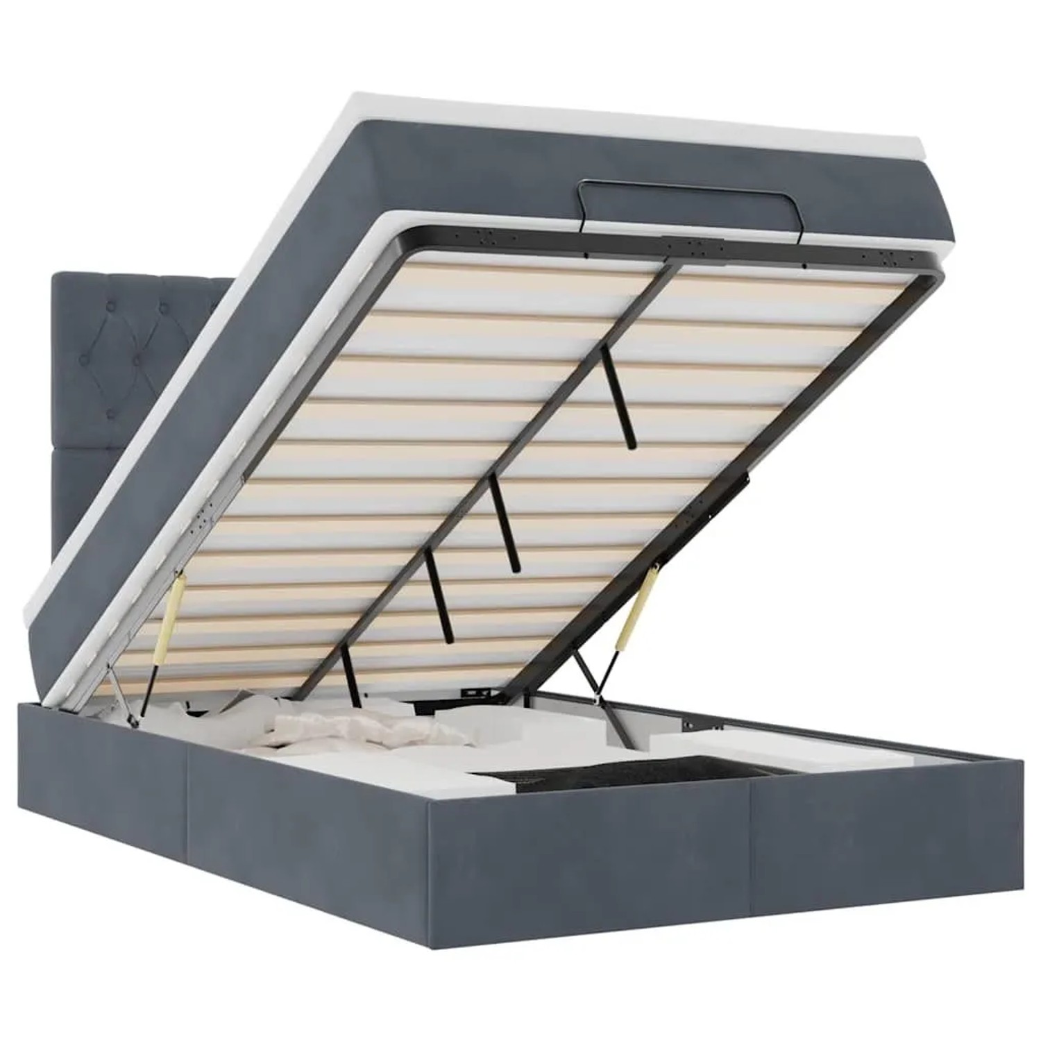 vidaXL Ottoman-Bett mit Matratzen und LEDs Dunkelgrau 120x190 cm Samt 3314379