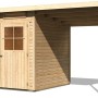 Karibu Holz-Gartenhaus Egersund mit Pultdach und Anbau, unbehandelt.