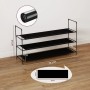 Schwarzes Sekey Schuhregal aus Metall mit 3 Vlies-Ebenen, 98,5x57x28 cm, für 12-20 Paar Schuhe. Stapelbar.
