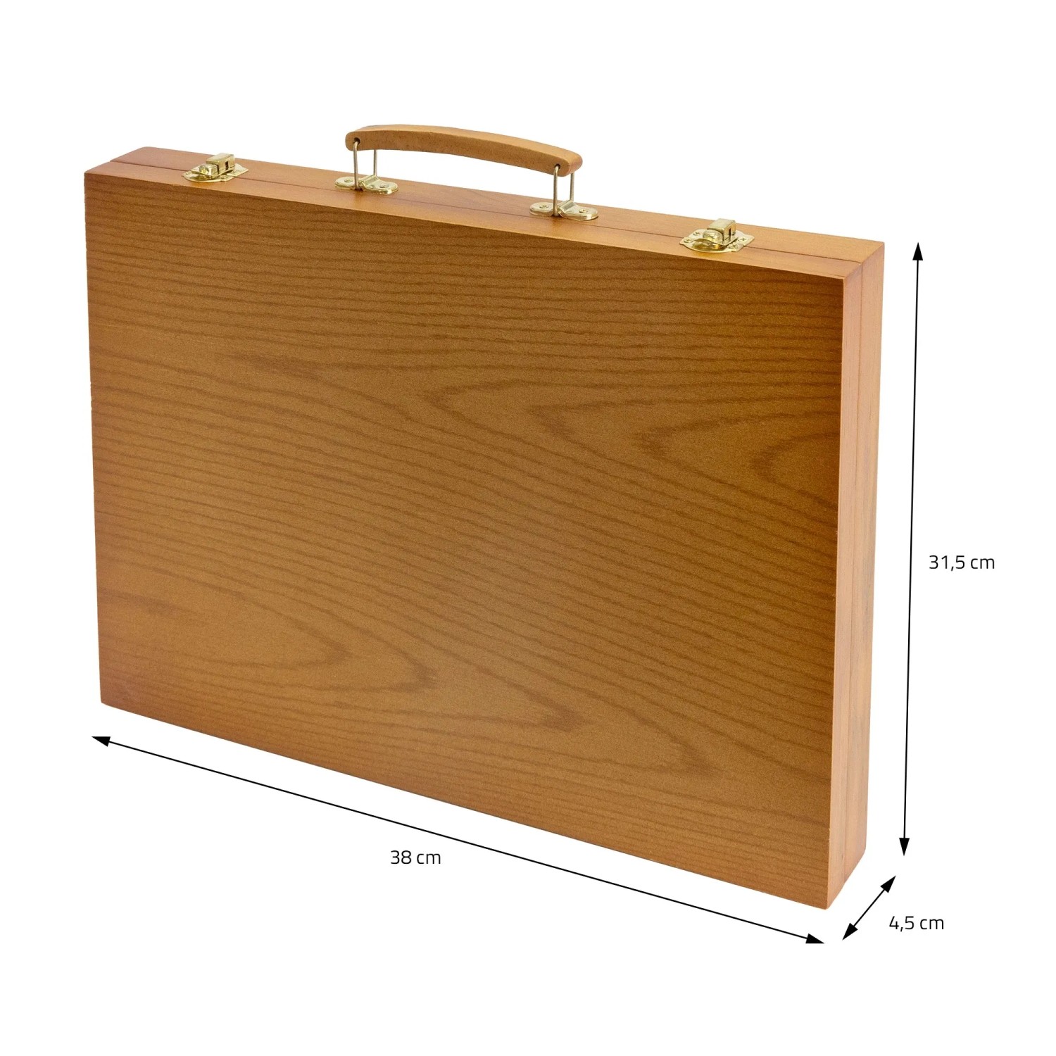 ECD Germany Malkoffer, 150-teilig, aus Holz, braun, mit Tragegriff und goldenen Verschlüssen.
