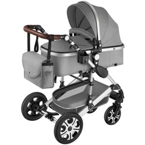 Tectake Kombi Kinderwagen Mats 2 In 1  Klappbar  Mit 5 Punkt Gurt  Bremse  Schutzbügel und Handschlaufe Verstellbare Rückenlehne und Schiebegriff  Fal