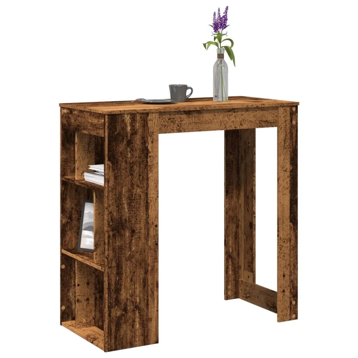 vidaXL Bartisch mit Regal in Altholz-Optik, 102x50x103,5 cm, aus Holzwerkstoff.