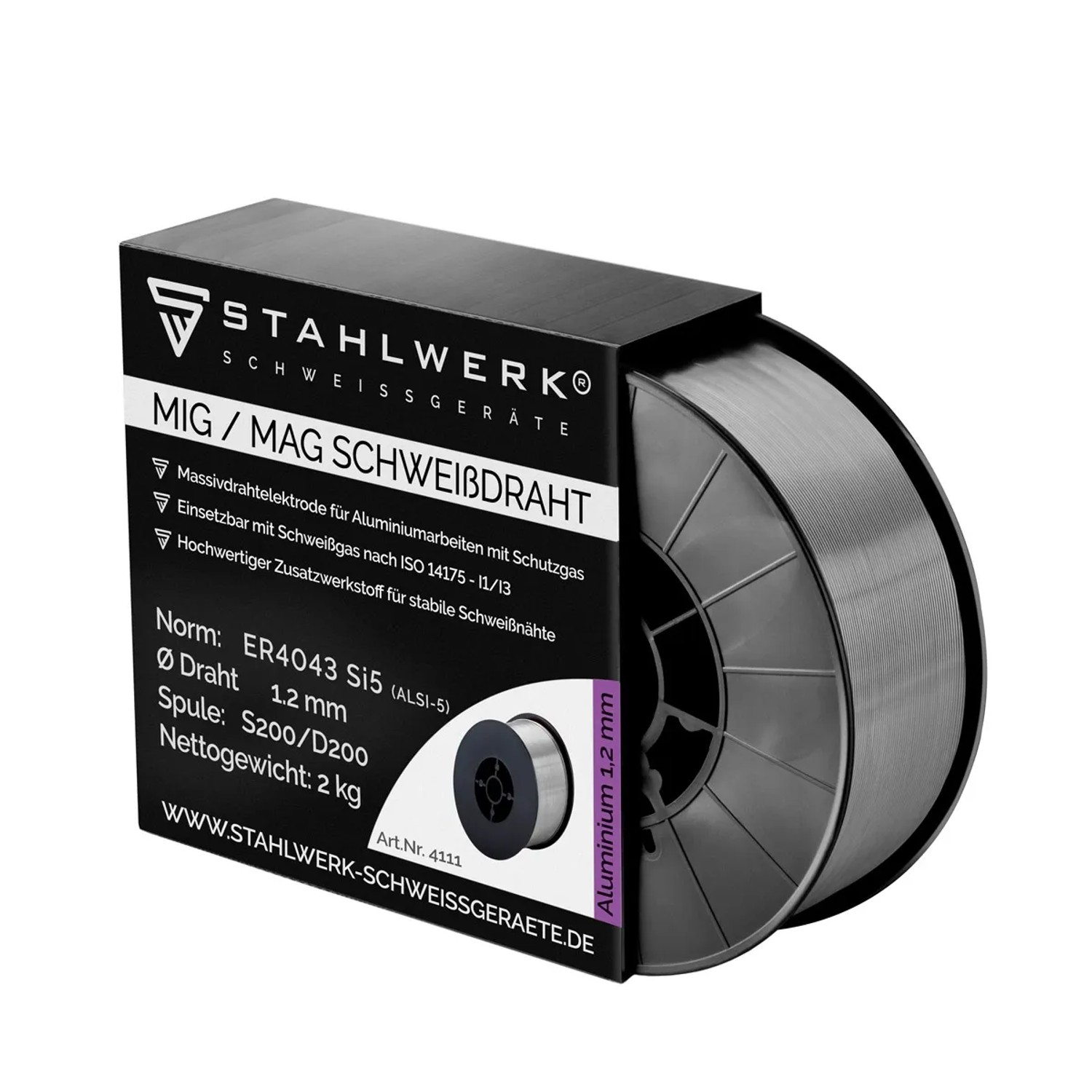 STAHLWERK Schweißdraht Alu ER4043 Si5, 1,2mm, 2kg Rolle für MIG/MAG Schweißgeräte.