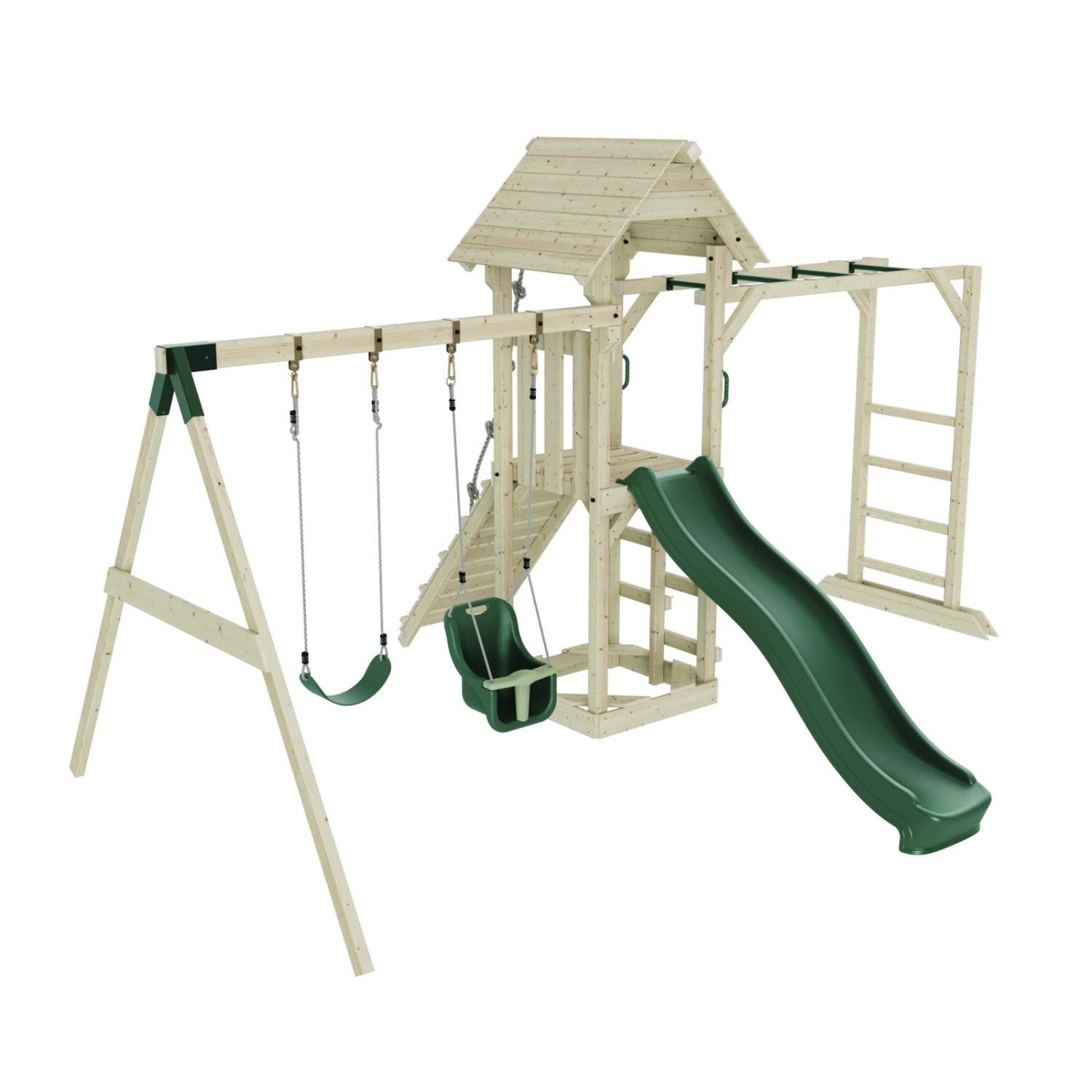 OutdoorToys Spielturm Örebro mit Babyschaukel Dunkelgrün günstig online kaufen