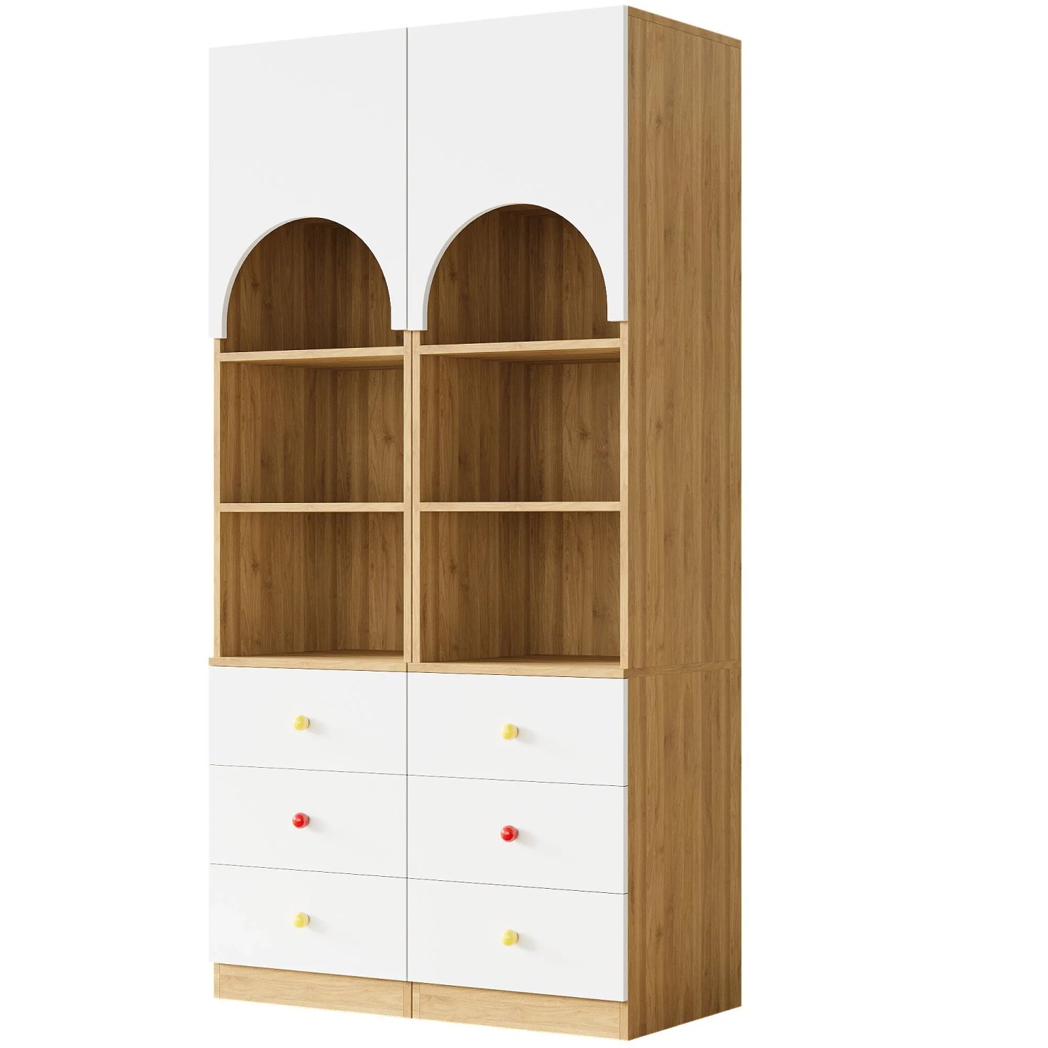 Merax Bücherregal 2er Set mit 3 Schubladen und 3 Einlegeböden  Weiß/Holzoptik