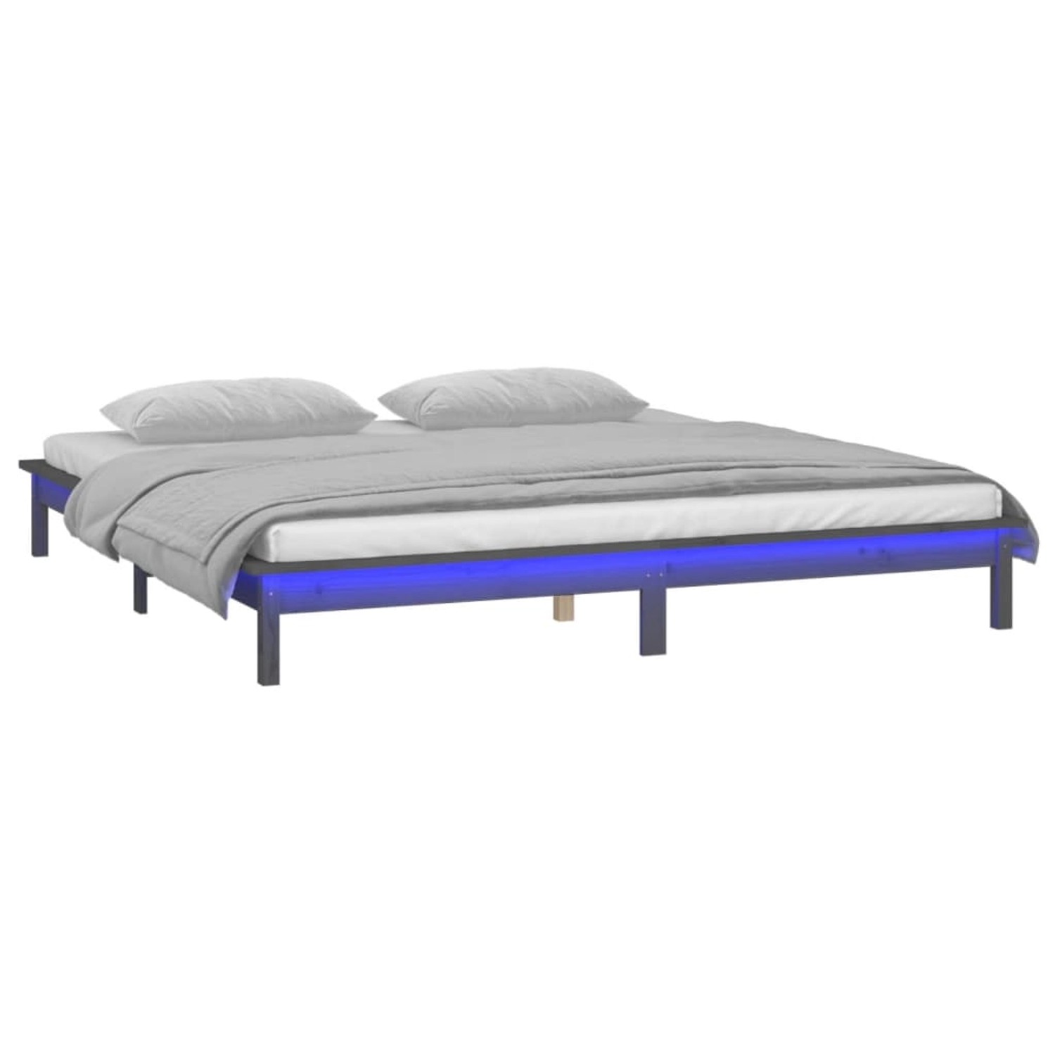 vidaXL Massivholzbett mit LEDs Grau 140x190 cm 820653 günstig online kaufen