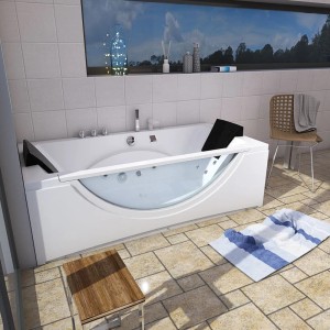 AcquaVapore Eck-Whirlpool W81-TH-A 90x180 mit Farblicht, Armaturen und Handbrause.