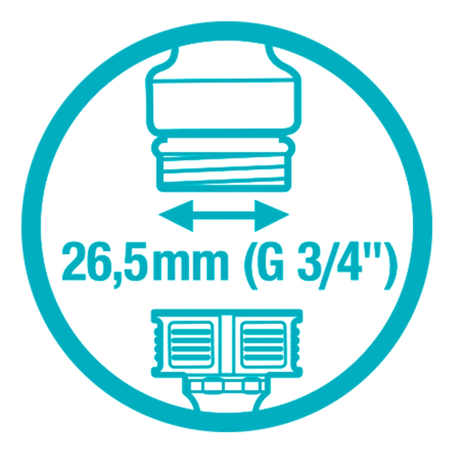 Gardena Hahnverbinder Ø 26,5 mm (G 3/4) – Schemazeichnung für Wasserhahn-Anschluss im OBI Online-Shop.