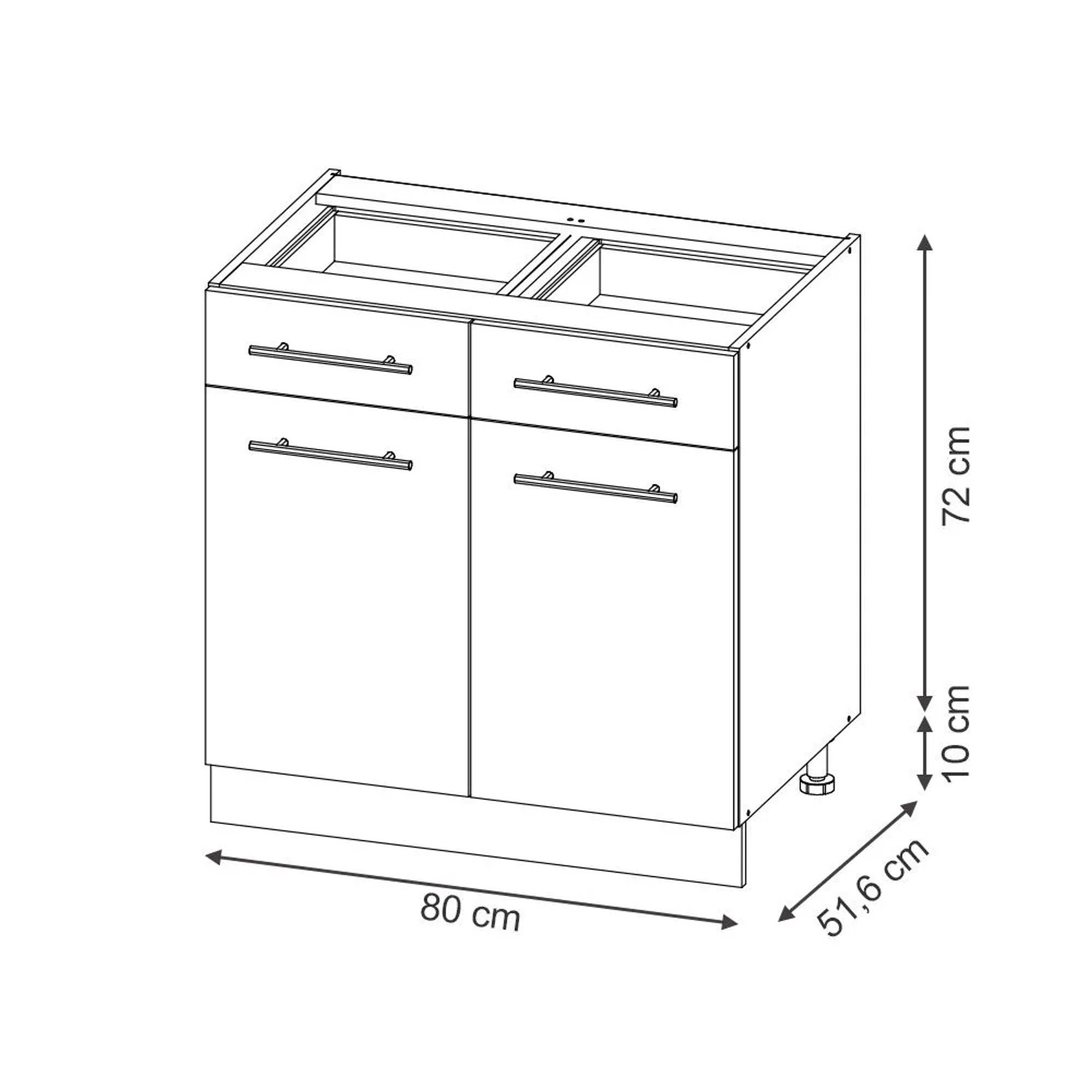Küchenunterschrank Fame-Line, dunkelblau hochglanz/anthrazit, 80 cm breit, mit Marmor Arbeitsplatte.