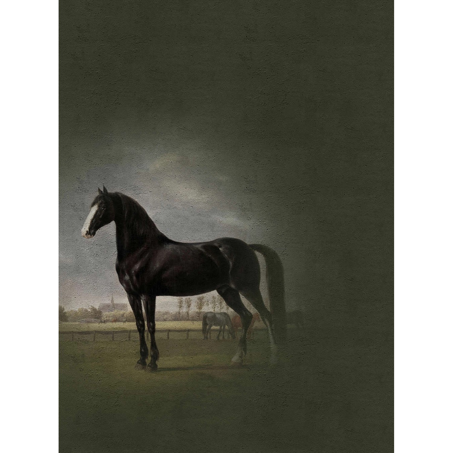 Fototapete Gemälde Fresco Pferd Schwarz Grün 2,00 m x 2,70 m FSC®