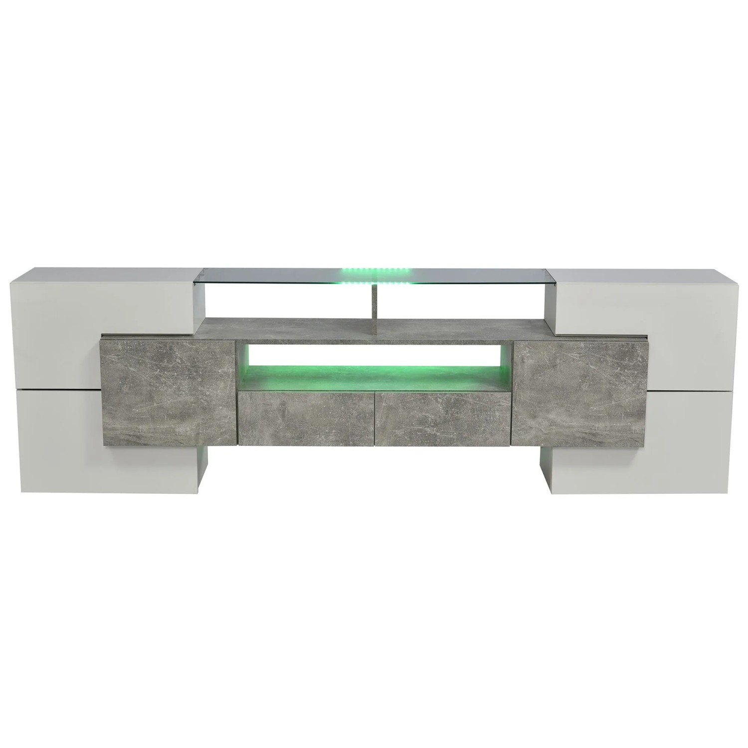 okwish TV Schrank mit LED Stauraum Glasoberfläche 200x30x60cm Hochglanz Weiß