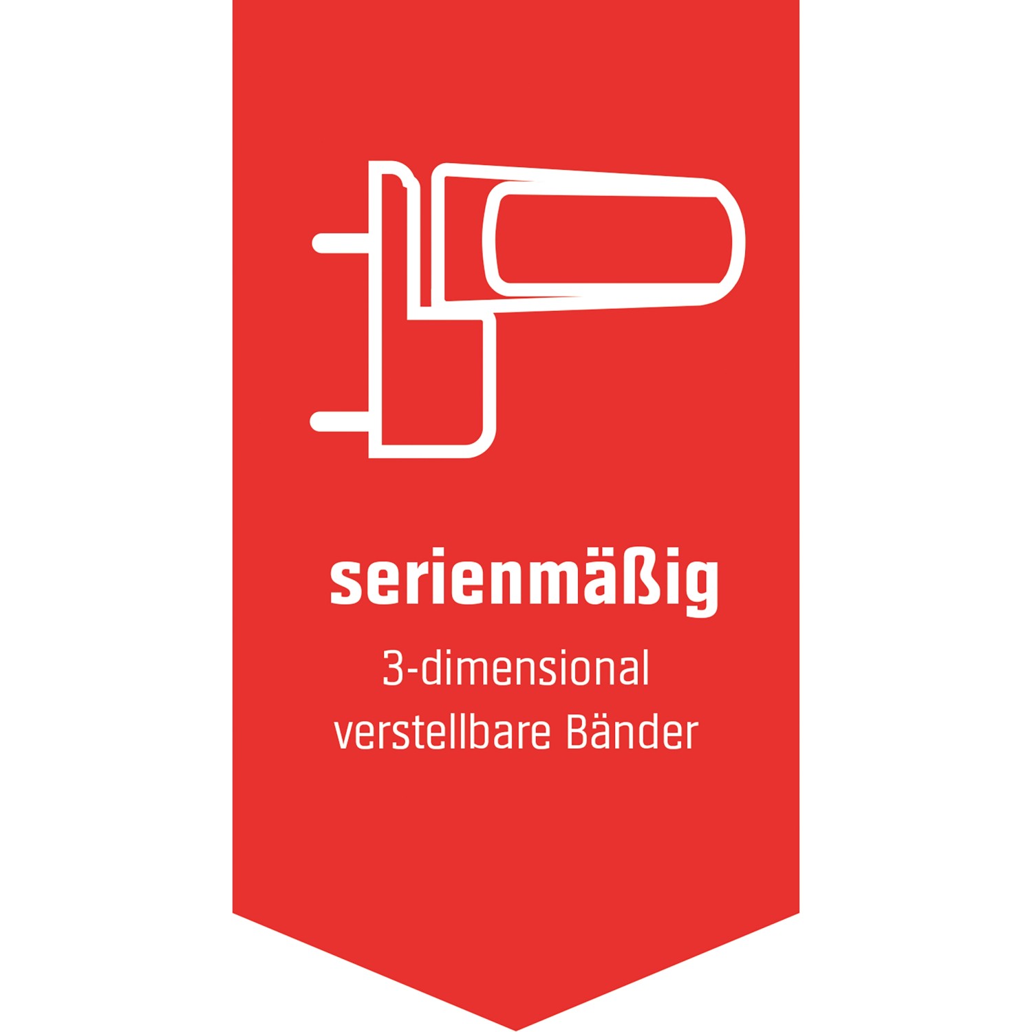 Haustür: Rotes Banner mit Info zu 3D-verstellbaren Bändern.
