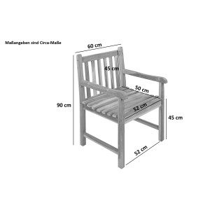 SAM Teak Gartensessel CARACAS mit Armlehnen, Maße: 90x60x52cm, ideal für Garten & Terrasse.