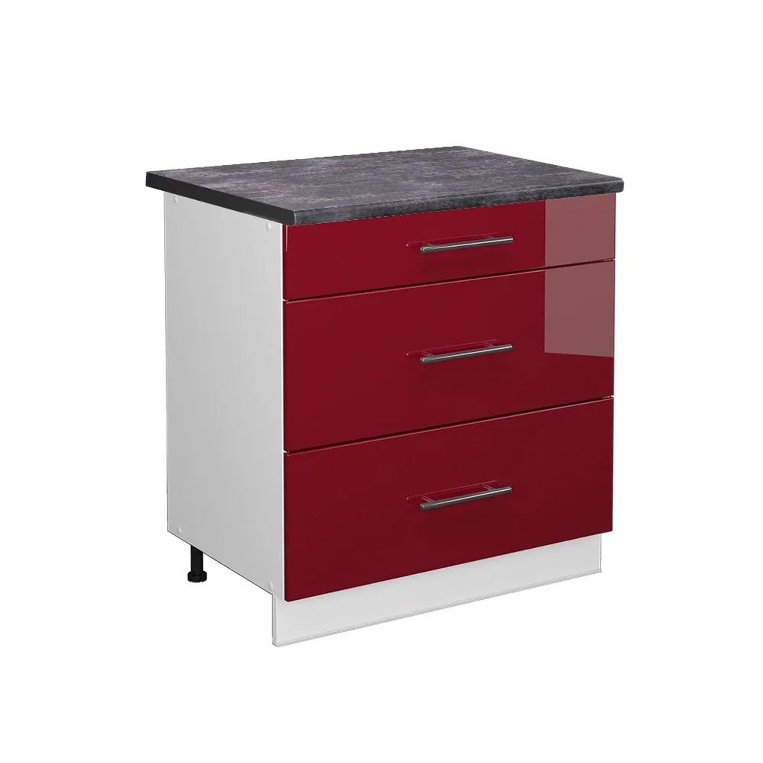 Vicco Küchenunterschrank Fame-Line Bordeaux Hochglanz Weiß 80 cm mit 3 Schubladen AP Anthrazit