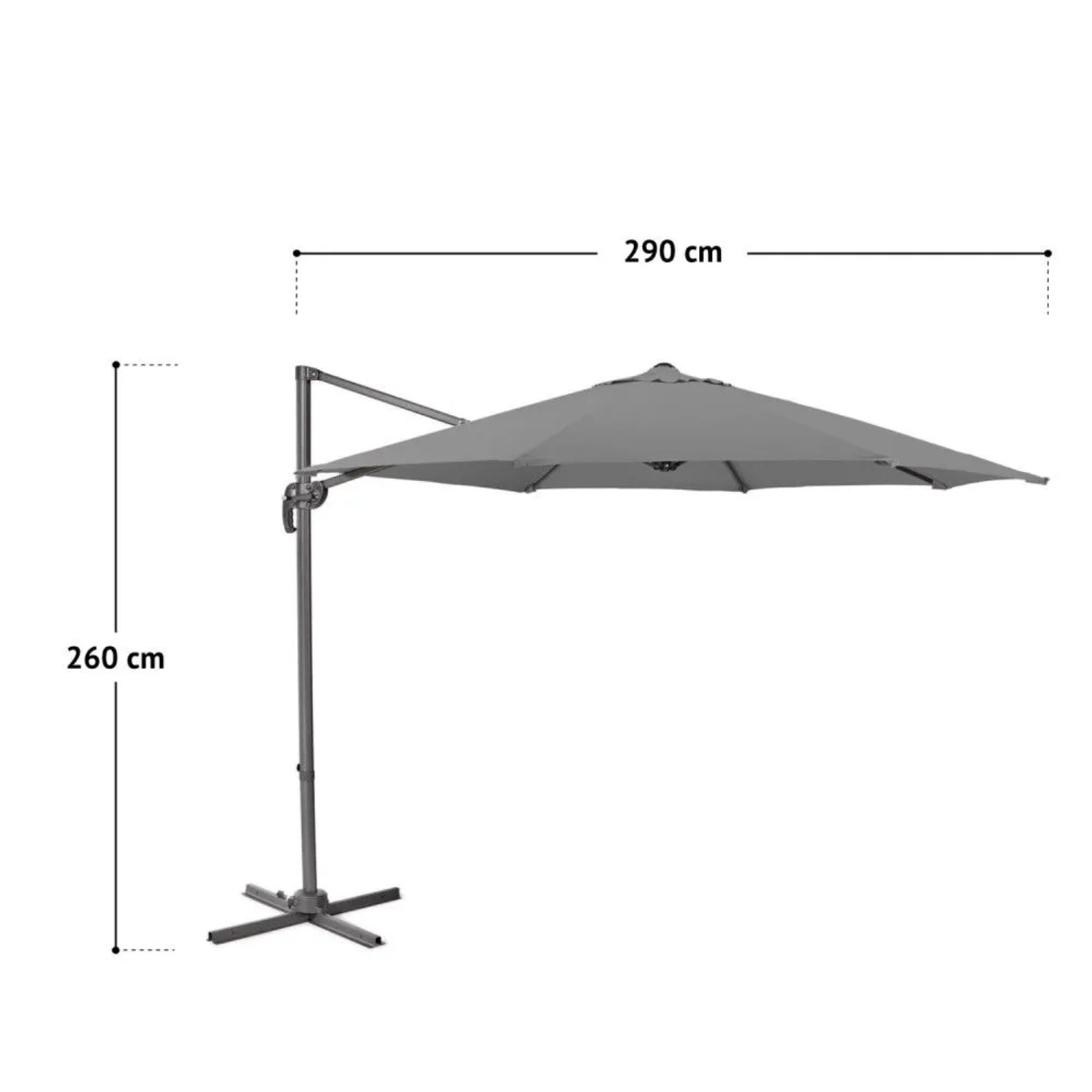 Hellgrauer Svita Ampelschirm aus Alu, 290x260 cm, für Garten und Terrasse.