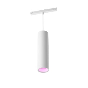Weiße Philips Hue Perifo LED-Pendelleuchte zur Schienensystem-Erweiterung.