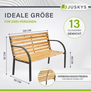 Juskys Gartenbank Modena: 2-Sitzer Bank aus Holz und Stahl für Garten, Balkon oder Terrasse.