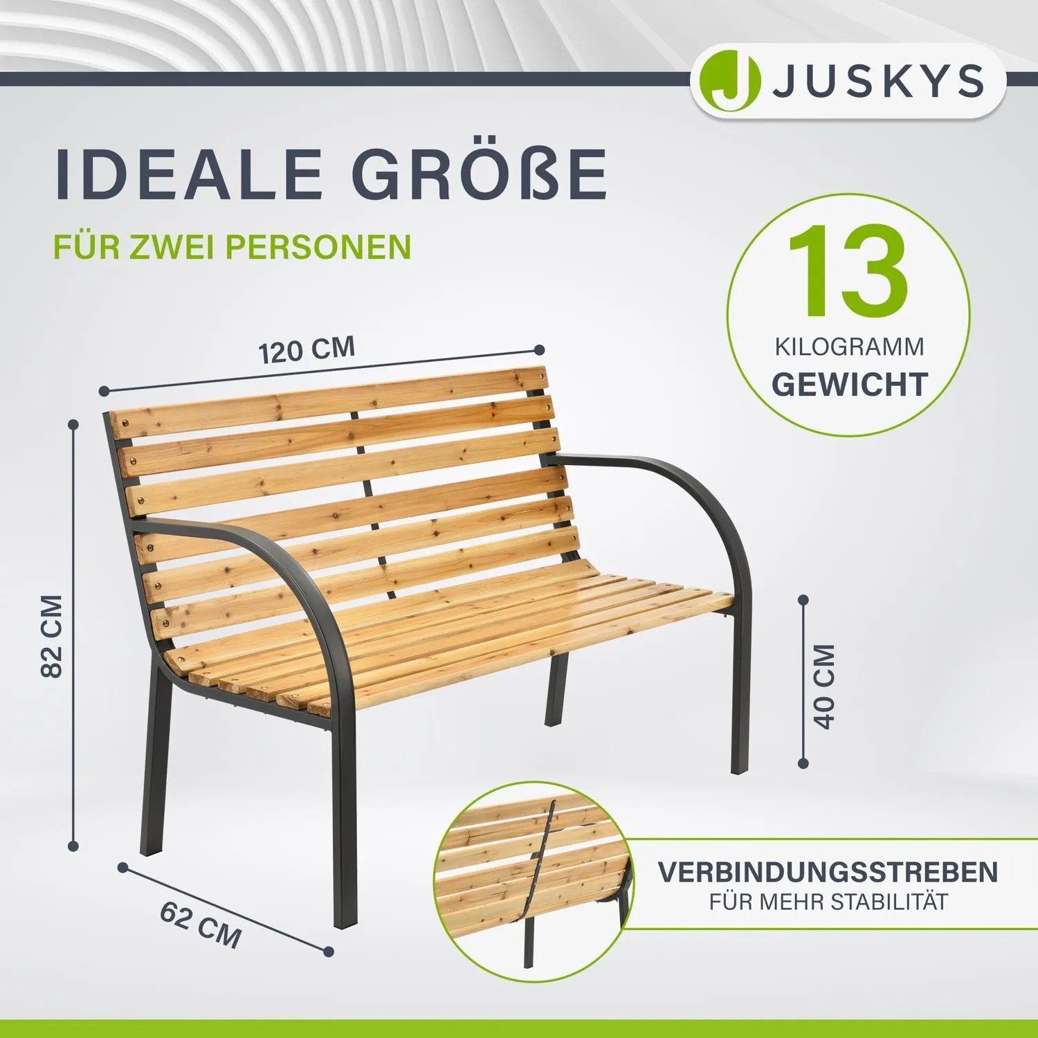 Juskys Gartenbank Modena: 2-Sitzer Bank aus Holz und Stahl für Garten, Balkon oder Terrasse.
