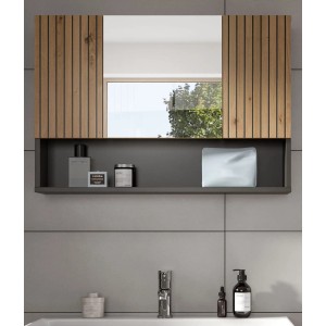 Inn.Furn Badezimmer Spiegelschrank in Eiche und Grau 80 x 55 cm Livia