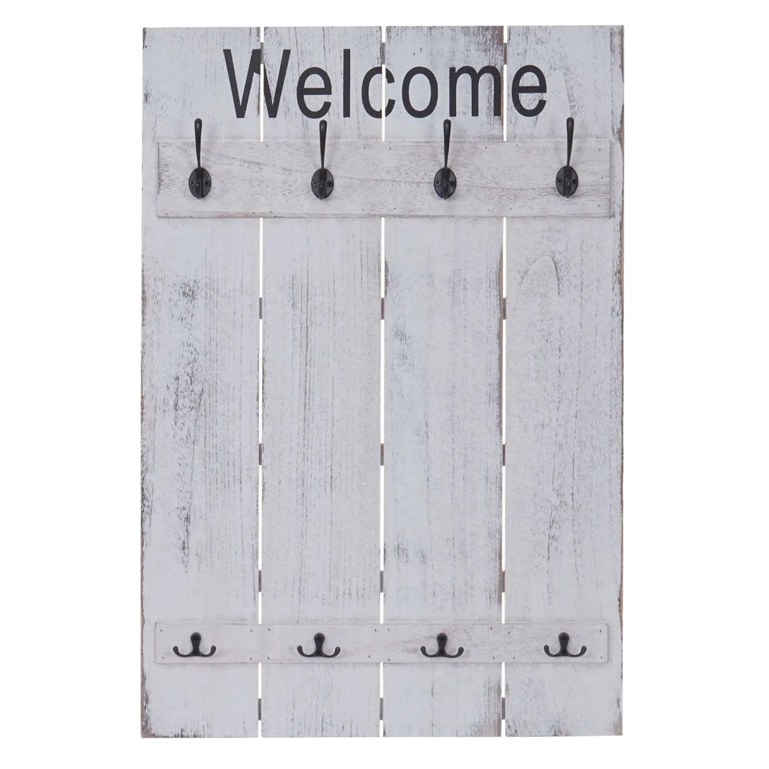 MCW Wandgarderobe C89 Welcome Shabby Weiß mit 8 Haken im Shabby-Look.