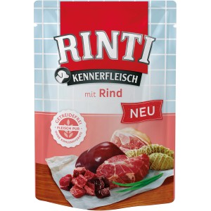 Rinti Kennerfleisch Rind, 400g Beutel. Nassfutter für Hunde mit hohem Fleischanteil.