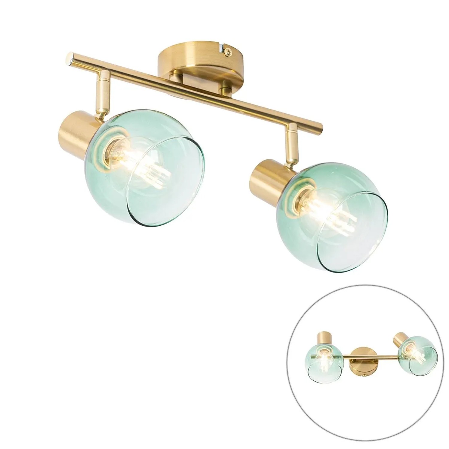 QAZQA Art Deco Spot Gold mit Grünem Glas 2 Lichter Vidro