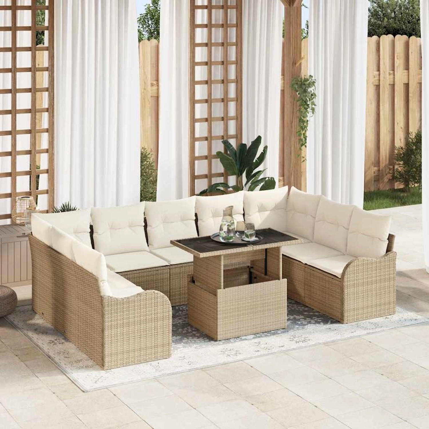 vidaXL Garten-Sofa-Set mit Kissen 10-Tlg Beige Poly Rattan 3348527 günstig online kaufen