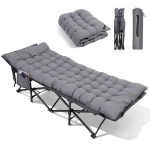 Sekey Campingbett klappbar, grau, mit Matratze, 190x71x35 cm. Feldbett für Camping & Outdoor.