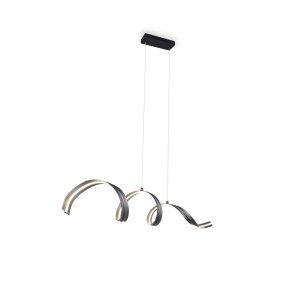 Schwarze LED-Pendelleuchte Tivor mit geschwungenem Design und integrierten Leuchtelementen für modernes Wohnen.