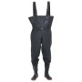 Schwarze vidaXL Wathose Gr. 42 mit Stiefeln und Gürtel für Arbeit und Freizeit.