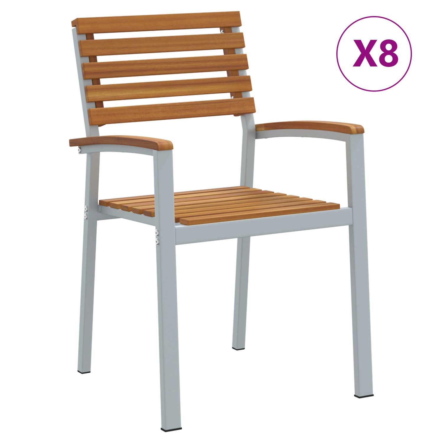 vidaXL Stapelbare Gartenstühle 8 Stück Massivholz Akazie und Metall 3284392